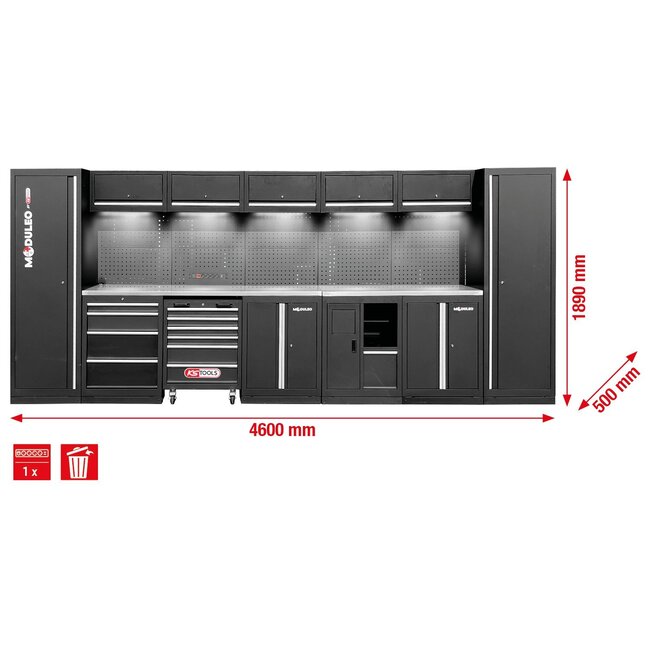 KS Tools Werkstatt-Schranksystem, gerade, 4600 x 500 mm, Variante 2 - 866.6235