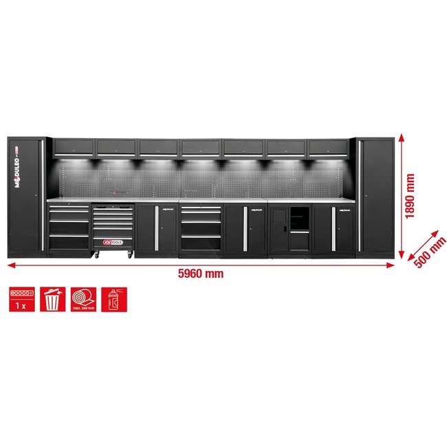 KS Tools Werkplaatskastsysteem - recht - 5960 x 500 mm - variant 1 - 866.6265