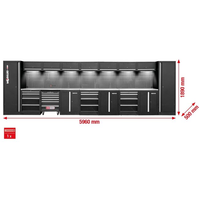 KS Tools Werkplaatskastsysteem - recht - 5960 x 500 mm - variant 2 - 866.6270