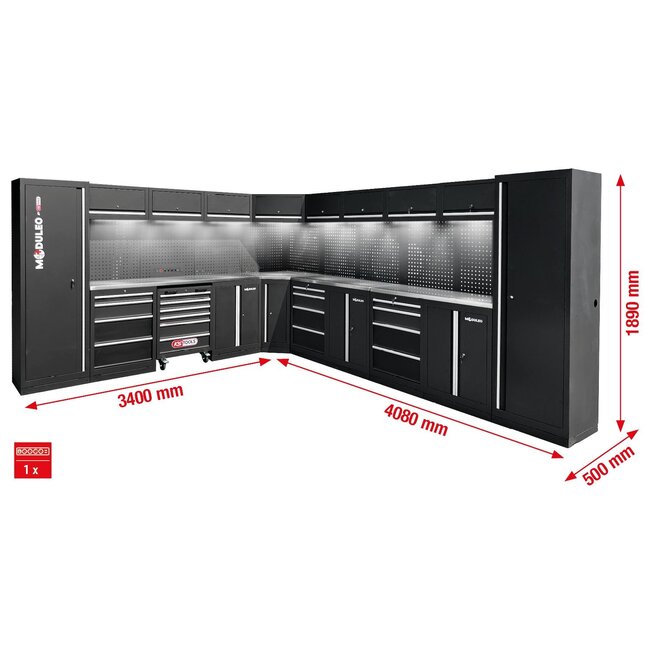KS Tools Système d’armoire d’atelier, forme en L, 3400 x 4080 mm, variante 2 - 866.6280
