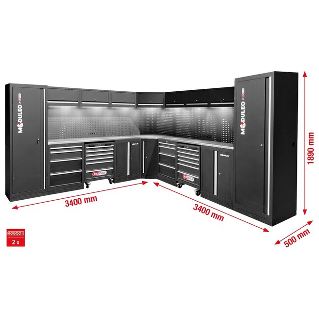 KS Tools Workshop cabinet system, L form, 3400 x 3400 mm - 866.6285