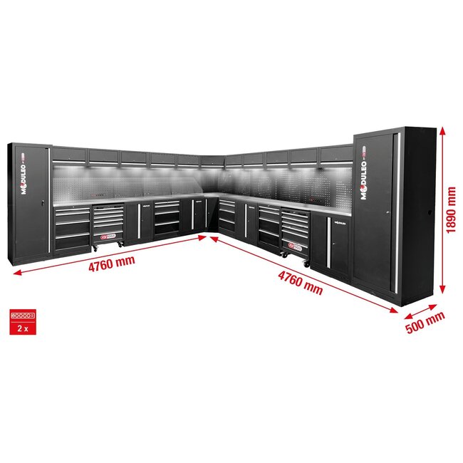 KS Tools Workshop cabinet system, L form, 4760 x 4760 mm - 866.6295