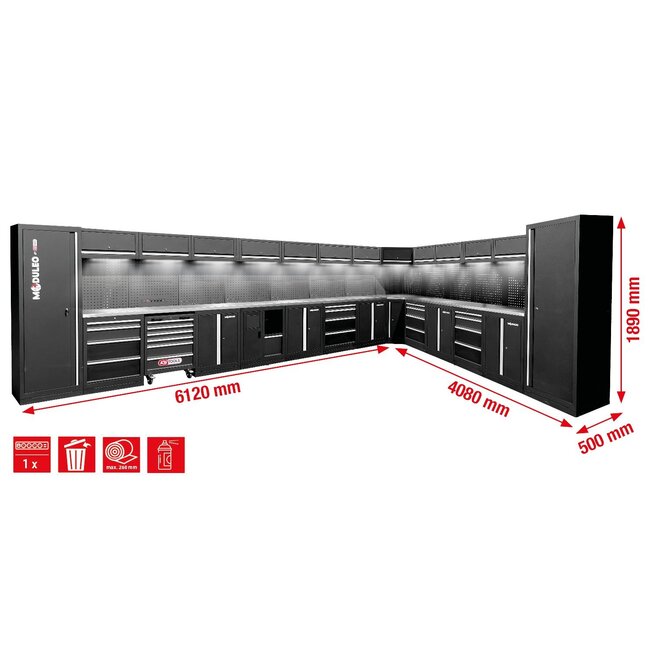 KS Tools Werkplaatskastsysteem - L-vorm - 6120 x 4080 mm - 866.6305
