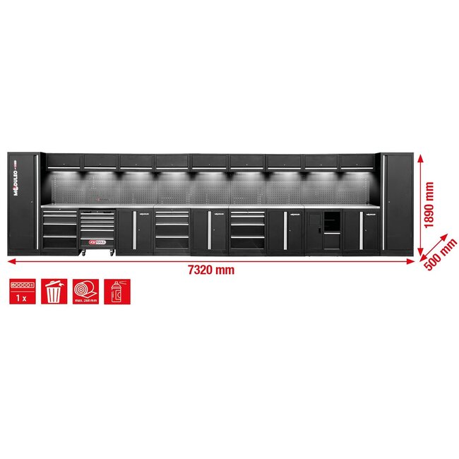 KS Tools Werkstatt-Schranksystem, gerade, 7320 x 500 mm, Variante 1 - 866.6310