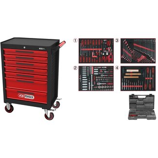 KS Tools ECOline ZWART/ROOD gereedschapswagen met 7 laden en 515 - delig Premium gereedschap