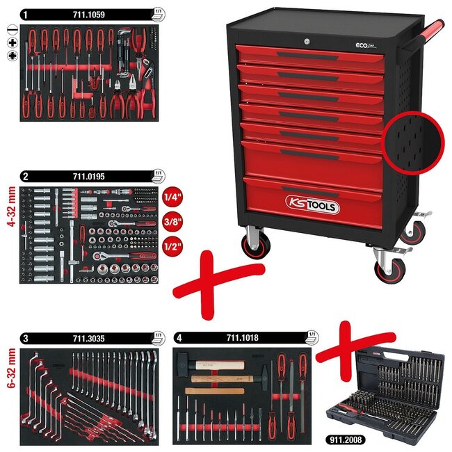 KS Tools ECOline BLACK/RED toolbox with seven drawers and 515 premium tools - 897.7515