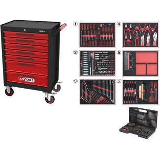 KS Tools ECOline ZWART/ROOD gereedschapswagen met 7 laden en 598 - delig Premium gereedschap