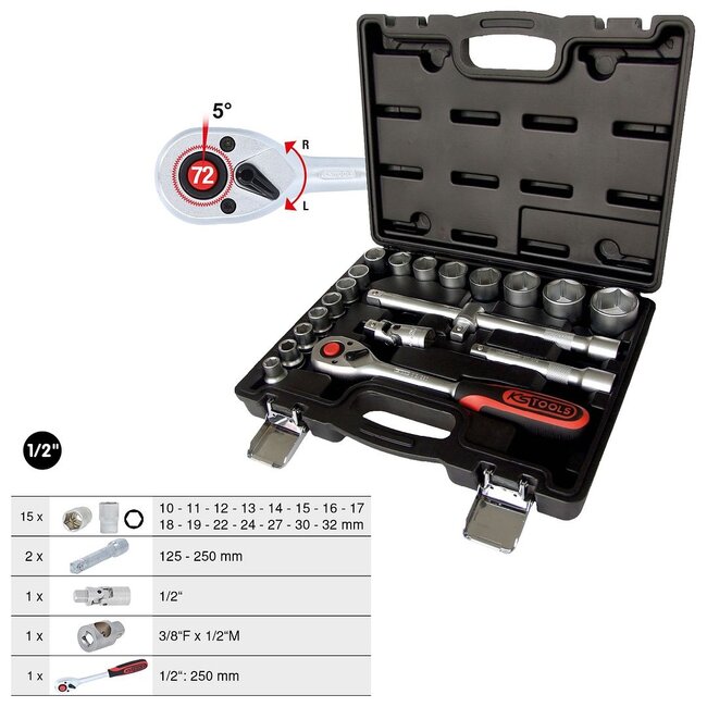 KS Tools 1/2" Socket set, 20 pcs - 911.0620