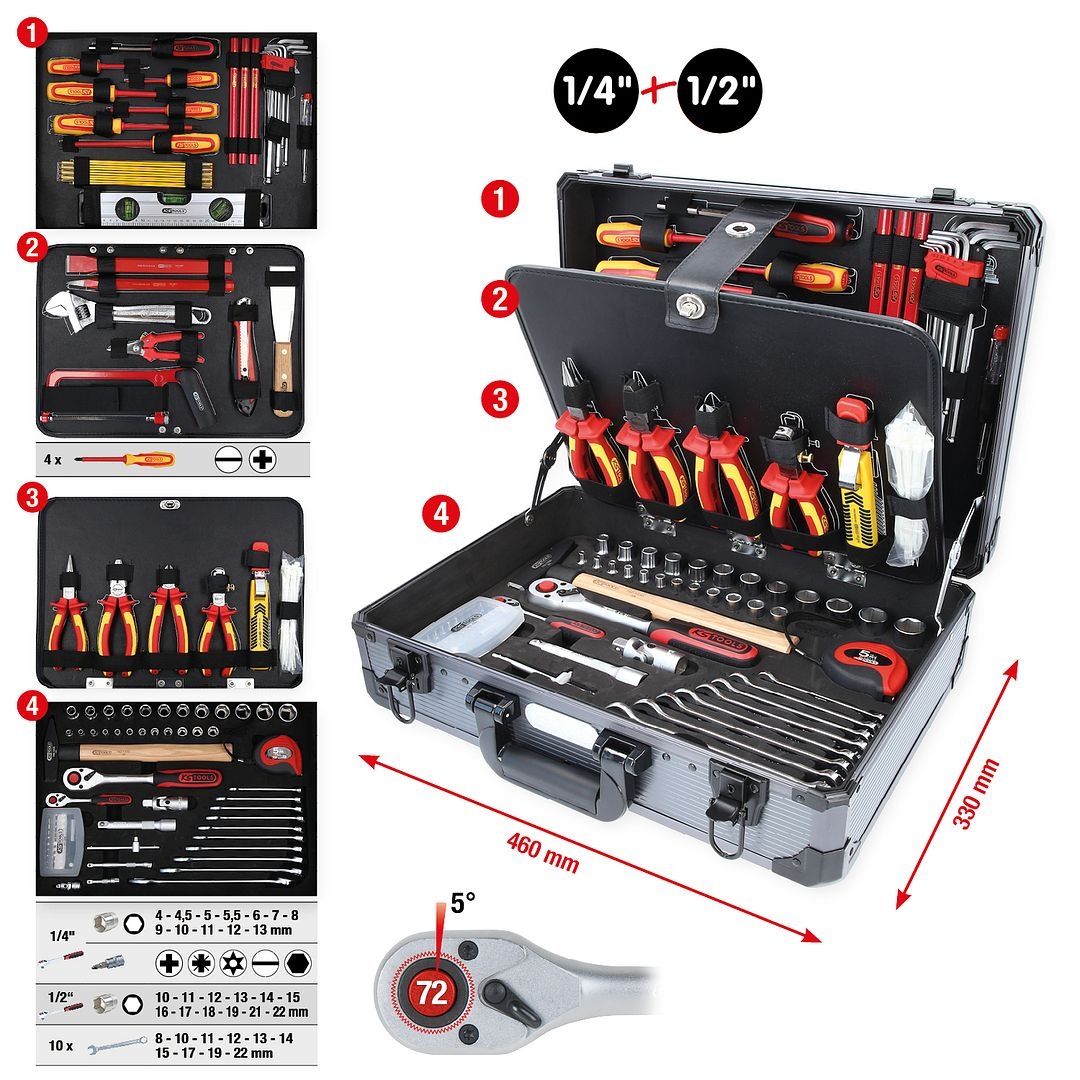 KS Tools 1/4" + 1/2" Elektriciens gereedschapset - 128 - delig - 911.0628, foto 2 van 6