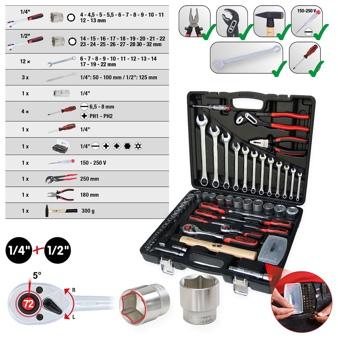 KS Tools 1/4"+1/2" Gereedschapset - 88 - delig - 911.0688, foto 2 van 3