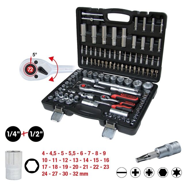 KS Tools "1/4"+1/2" Coffret de douilles, 108 pcs - 911.0708