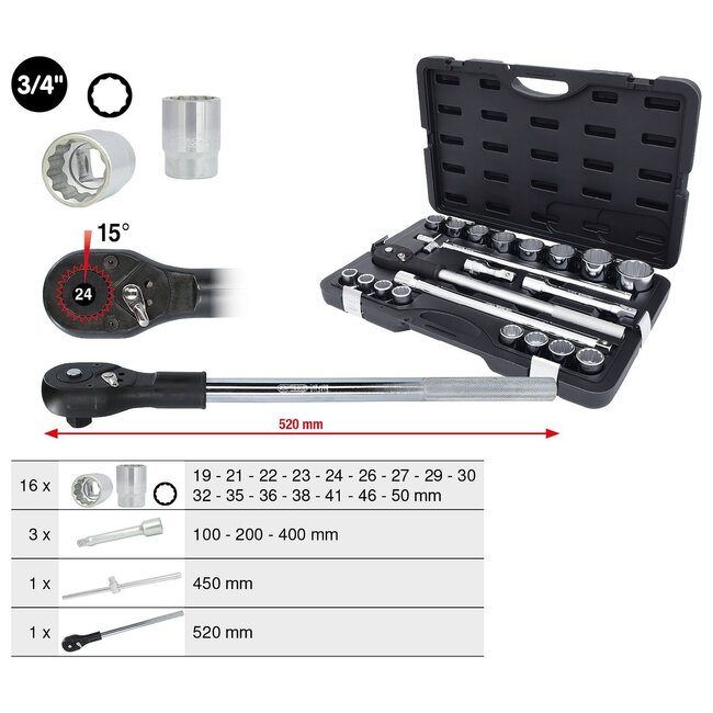 KS Tools 3/4" Socket set, 21 pcs - 911.0722