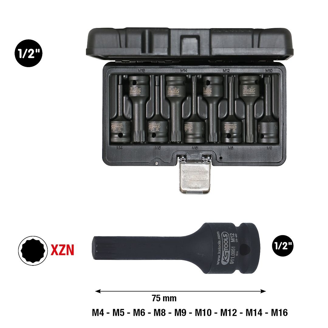 KS Tools 1/2" Bit-dopsleutelset XZN - kracht - 9 - delig - 911.0944, foto 2 van 4