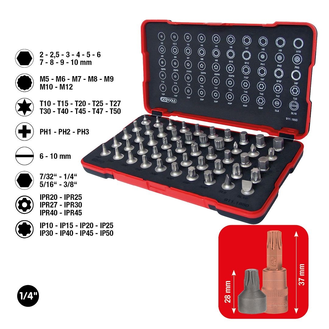 KS Tools 1/4" bit-dopsleutelset - extra kort - 50 - delig - 911.1850, foto 2 van 6