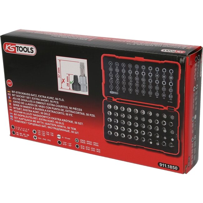 KS Tools 1/4" bit socket set, extra short, 50-pcs - 911.1850
