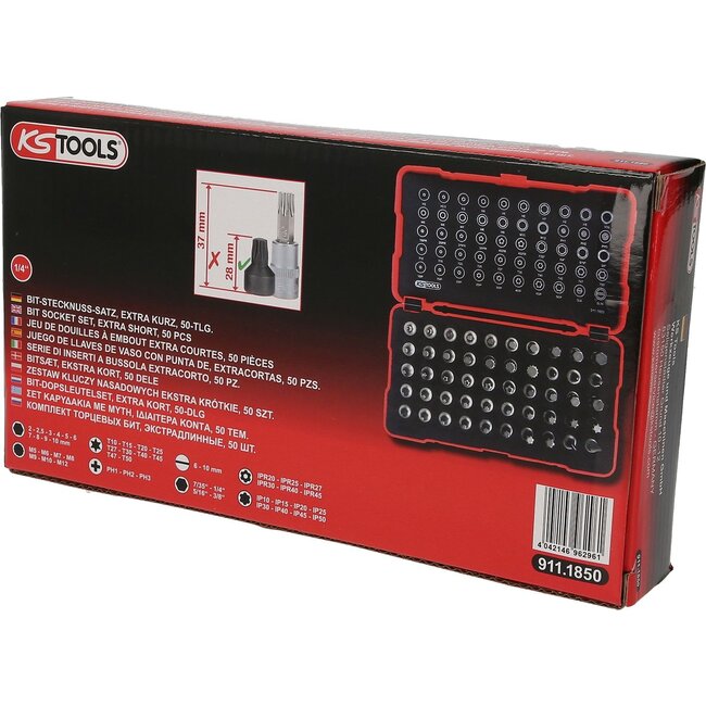 KS Tools 1/4" bit socket set, extra short, 50-pcs - 911.1850