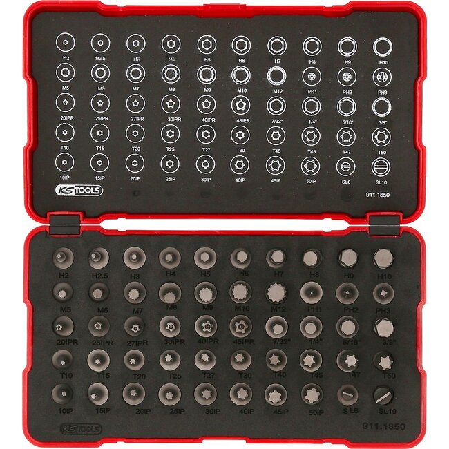 KS Tools 1/4" Bit-Stecknuss-Satz, extra kurz, 50-tlg - 911.1850
