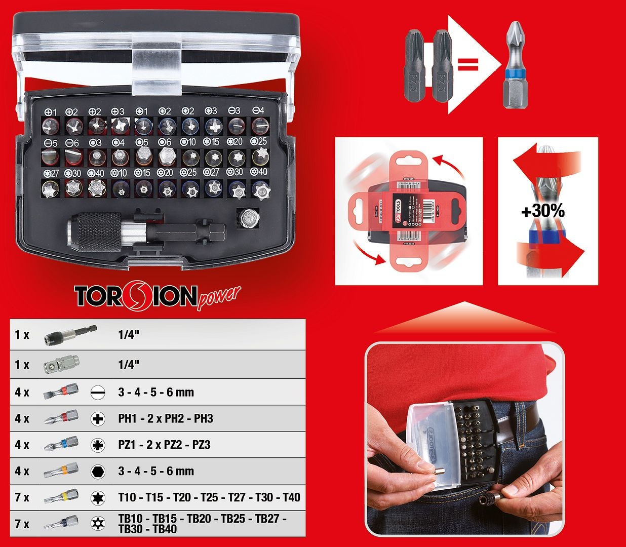 KS Tools 1/4" TORSIONpower bit-box - 32 - delig - 911.3030, foto 2 van 6