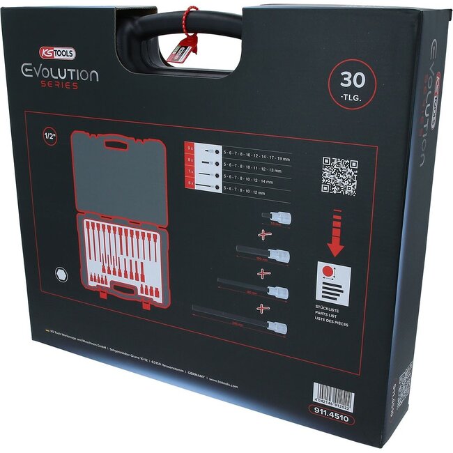 KS Tools 1/2" Bit-Stecknuss-Satz für Innensechskant-Schrauben, 30-tlg - 911.4510