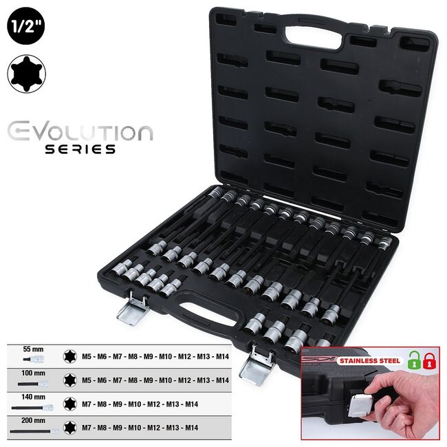 KS Tools Jeu de douilles à embout 1/2" RIBE®, 32 pcs, courtes, longues et extra-longues – 911.4520