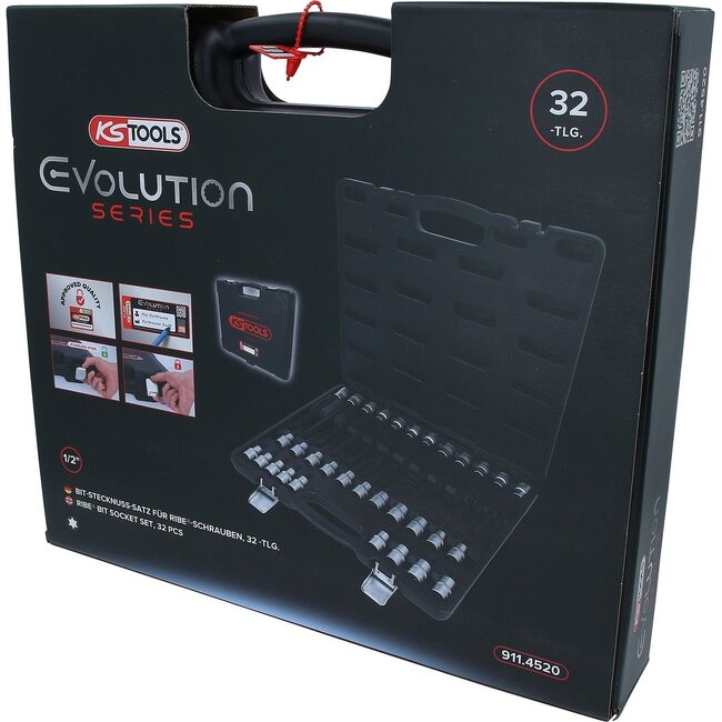 KS Tools 1/2" Set RIBE® bit-doppen - 32 - delig - kort - lang en extra lang - 911.4520