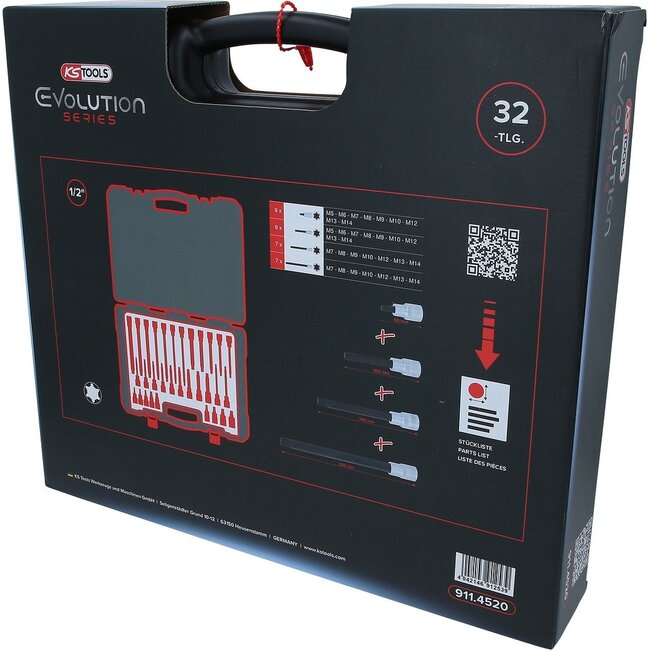 KS Tools Jeu de douilles à embout 1/2" RIBE®, 32 pcs, courtes, longues et extra-longues – 911.4520