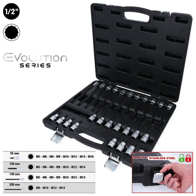 KS Tools 1/2" Bit-Stecknuss-Satz für Vielzahn (XZN)-Schrauben, 26-tlg - 911.4540