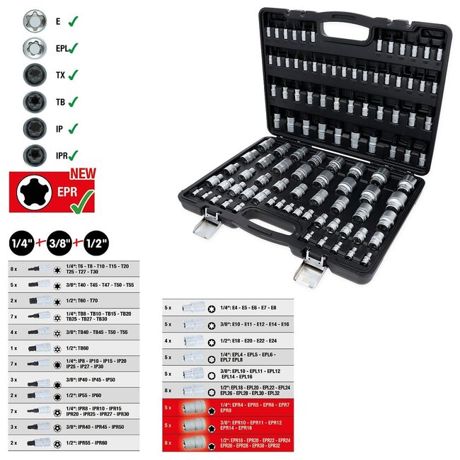 KS Tools 1/4"+3/8"+1/2" Torx-Dopsleutelset - 101 - delig - 911.7101