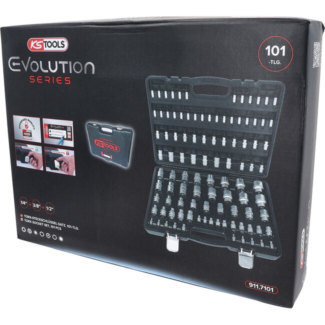 KS Tools 1/4"+3/8"+1/2" Torx-Steckschlüssel-Satz, 101-tlg - 911.7101
