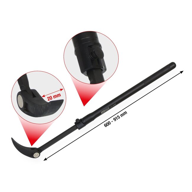 KS Tools Teleskop Gelenk-Rollkopf-Hebeleisen, 600-915mm - 911.8187