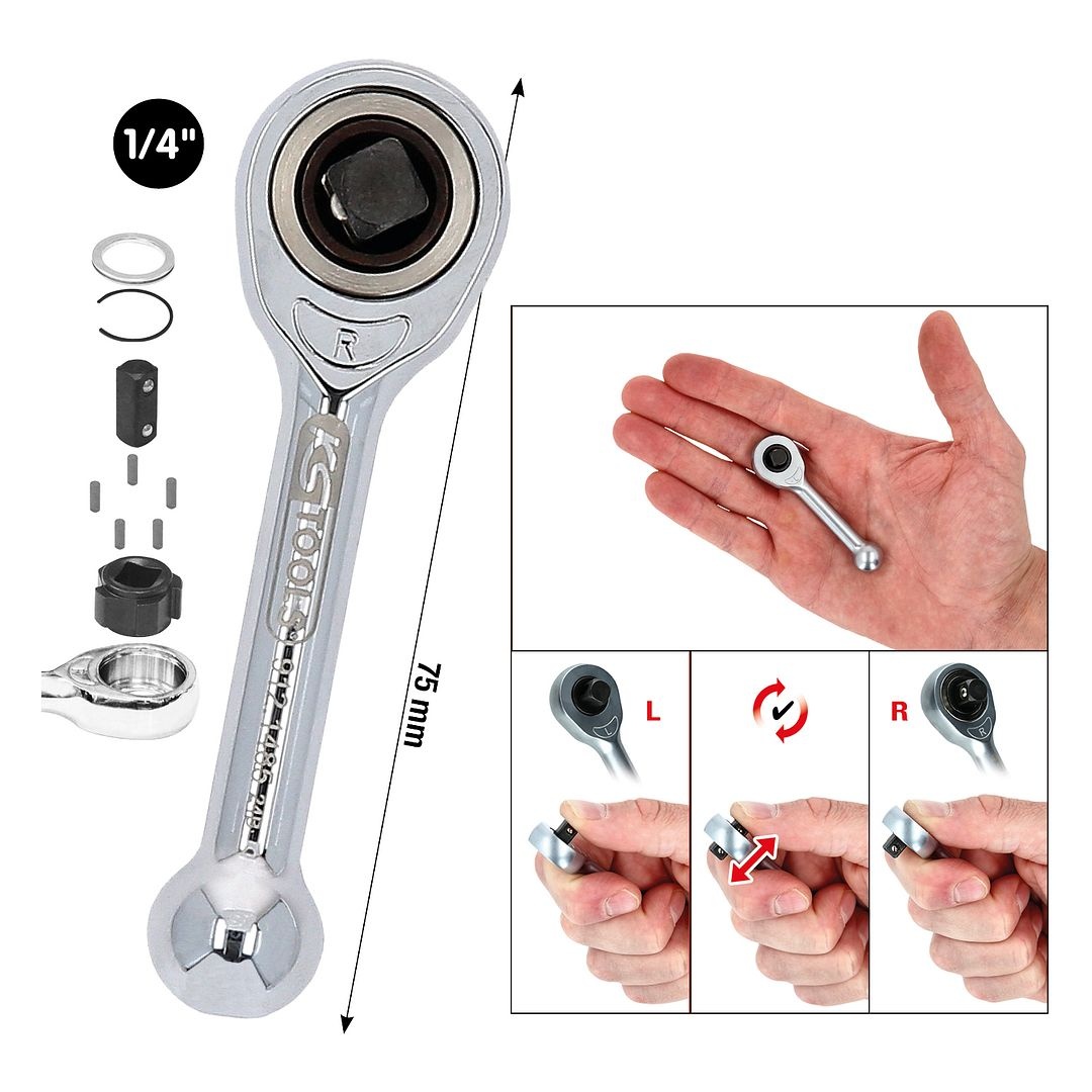 KS Tools 1/4" mini-vrijloop-ratel - 912.1485, foto 2 van 6