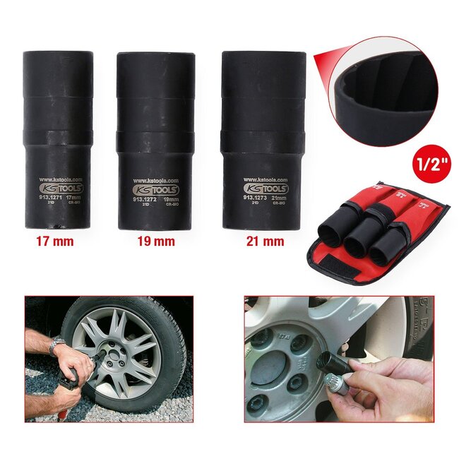 KS Tools 1/2" Dopsleutelset - spiraal-profiel kracht - 3 - delig - 17-21mm - 913.1270