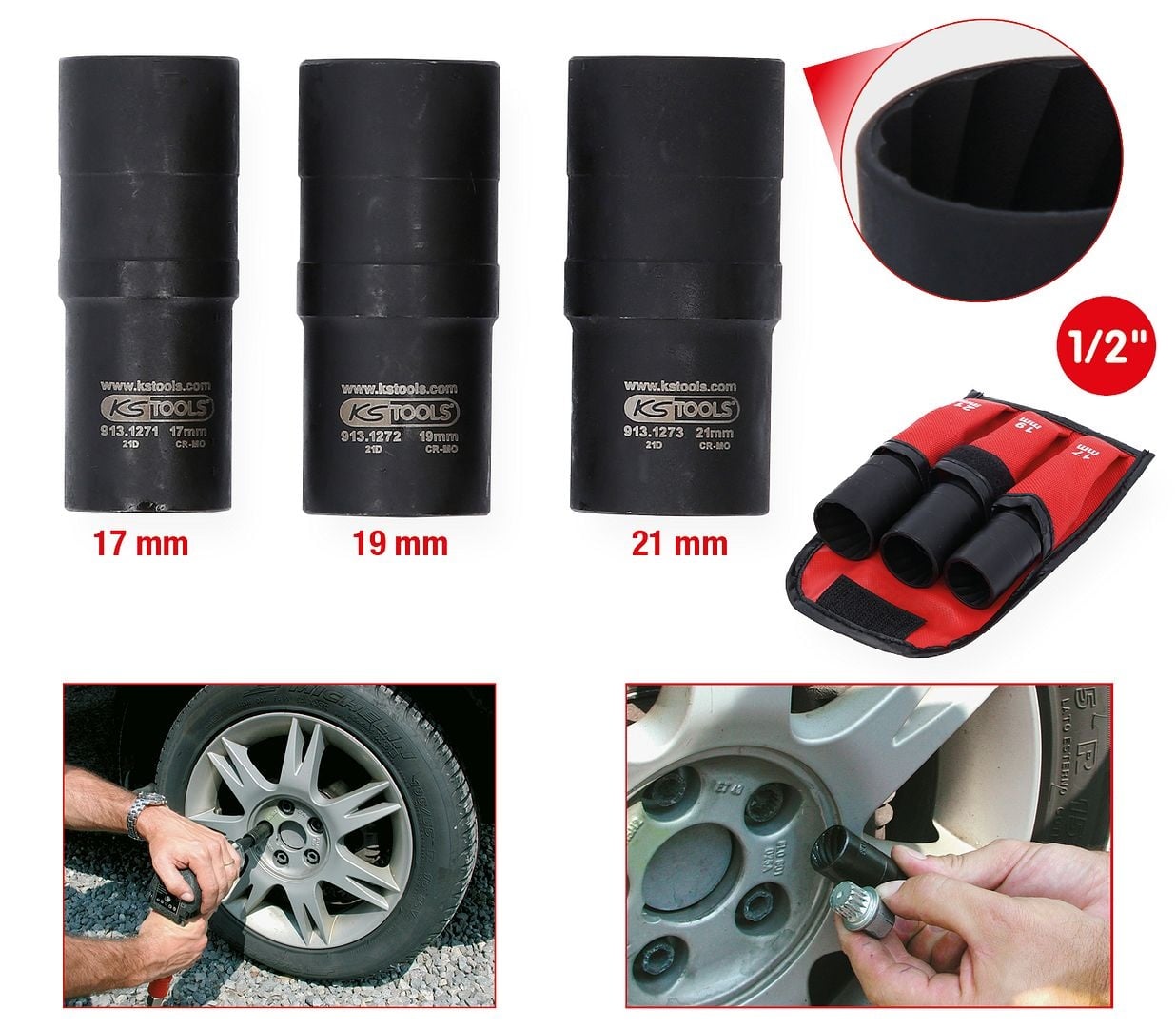 KS Tools 1/2" Dopsleutelset - spiraal-profiel kracht - 3 - delig - 17-21mm - 913.1270, foto 2 van 6