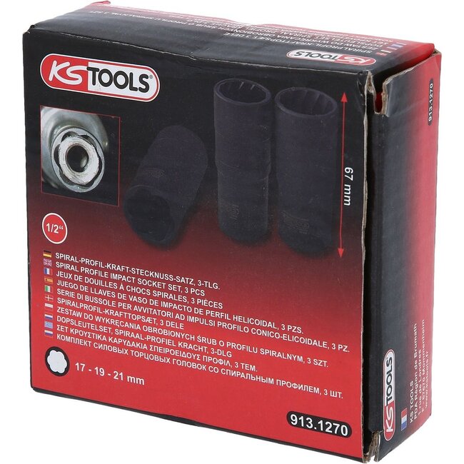 KS Tools Spiral profile impact socket set, 3 pcs, 1/2", 17-21mm - 913.1270