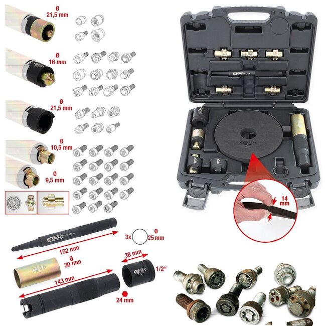KS Tools Felgenschloss-Demontage-Satz, 15-tlg - 913.1430