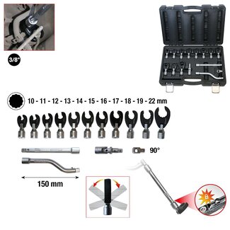 KS Tools 3/8" 12-kant-Einsteck-Maulschlüssel-Satz mit Gelenk, 15-tlg, 10-22 mm