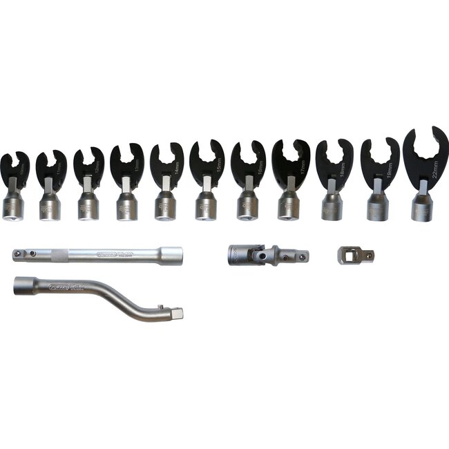 KS Tools 3/8″ double-hexagonal push-fit open-end spanner set with articulation, 15 pcs, 10 – 22 mm - 913.3835