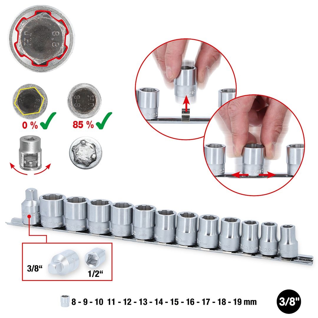 KS Tools 3/8" RESCUEpower Dopsleutelset - 13 - delig - 8-19mm - 913.3930, foto 2 van 6