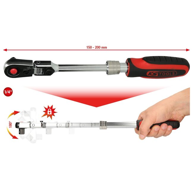 KS Tools 1/4" SlimPOWER telescopic-joint reversible ratchet, 72 teeth - 914.1420