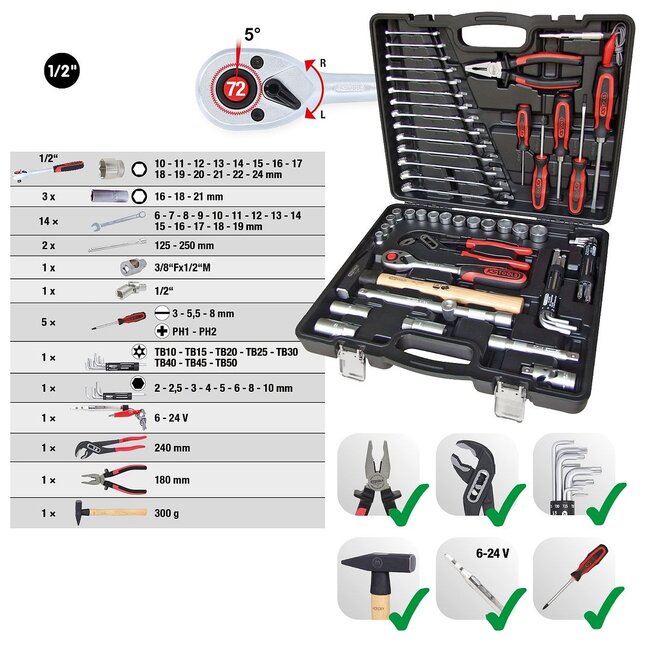 KS Tools 1/2" Universal tool kit set, 47 pcs - 917.0047