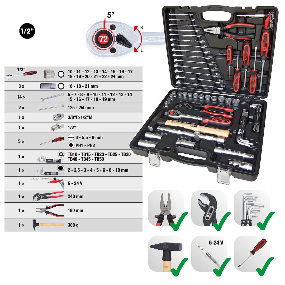 KS Tools 1/2" Universele-Gereedschapset - 47 - delig - 917.0047, foto 2 van 5