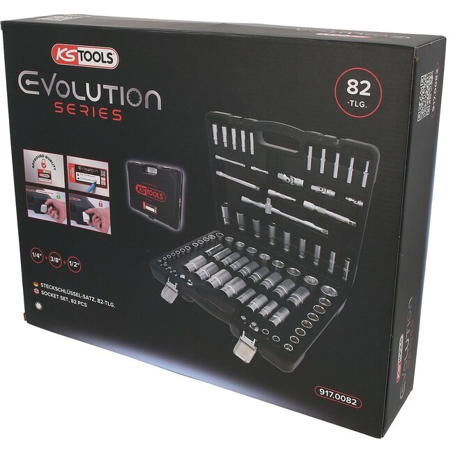 KS Tools Jeu de clés à douille 1/4"+3/8"+1/2", 82 pcs, dimensions en pouces - 917.0082