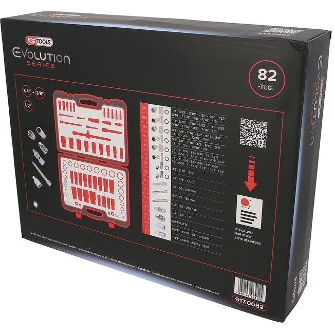 KS Tools 1/4"+3/8"+1/2" Steckschlüssel-Satz, 82-tlg, Zollmaße - 917.0082