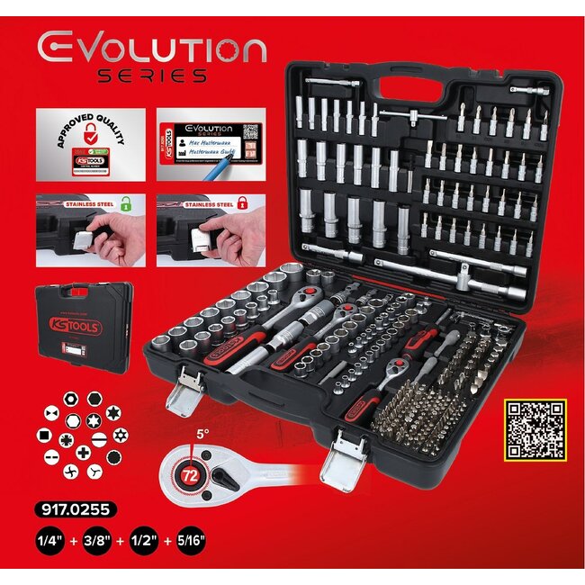 KS Tools 1/4"+3/8"+1/2" Socket set, 255 pcs - 917.0255
