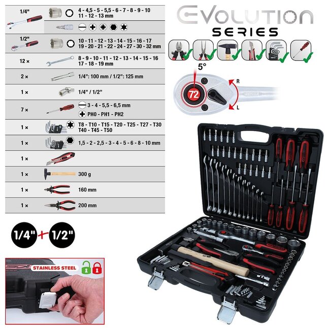 KS Tools 1/4"+1/2" Coffret d'outils universels, 97 pcs – 917.0797