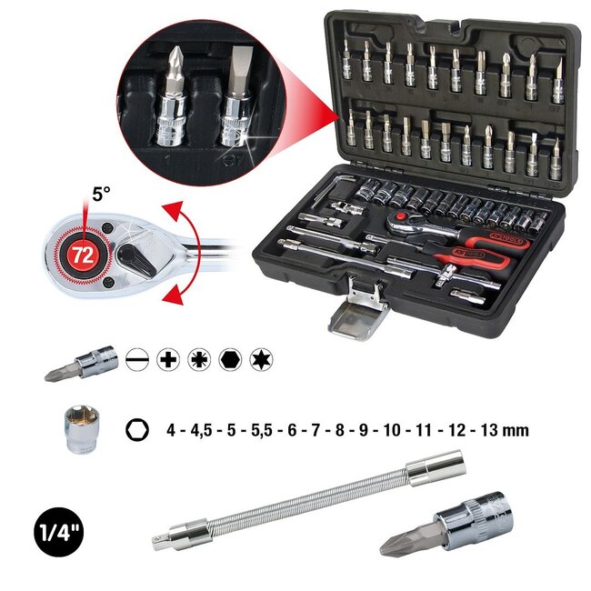 KS Tools 1/4" CHROMEplus Steckschlüssel-Satz,48-tlg - 918.0648