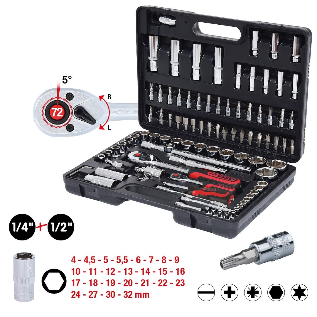 KS Tools 1/4"+1/2" CHROMEplus Dopsleutelset - 94 - delig - 918.0694, foto 2 van 3