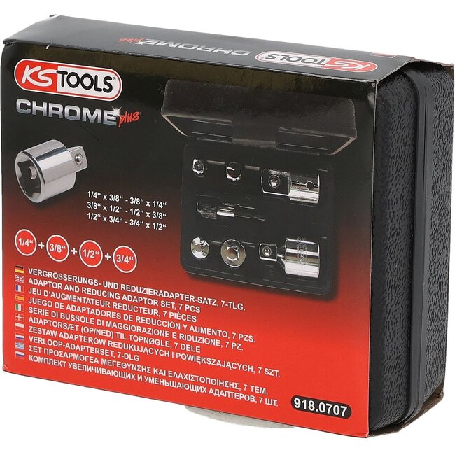 KS Tools 1/4"+3/8"+1/2"+3/4" Jeu d'augmentateurs réducteurs CHROMEplus, 7 pcs - 918.0707