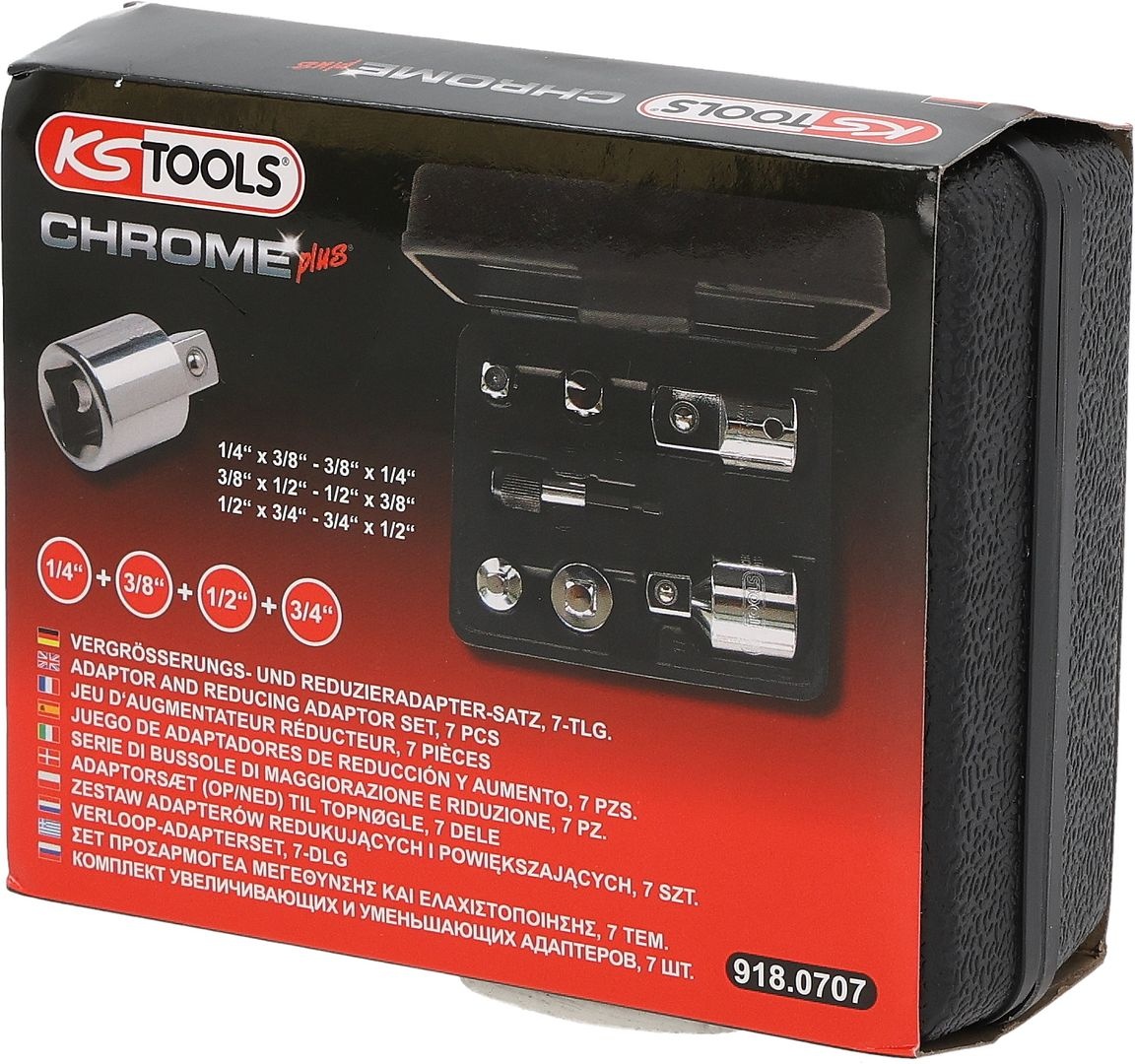 KS Tools 1/4"+3/8"+1/2"+3/4" CHROMEplus Verloop-adapterset - 7 - delig - 918.0707, foto 4 van 6