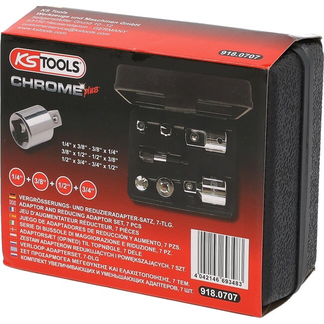KS Tools 1/4"+3/8"+1/2"+3/4" CHROMEplus Vergrößerungs- und Reduzieradapter-Satz, 7-tlg - 918.0707